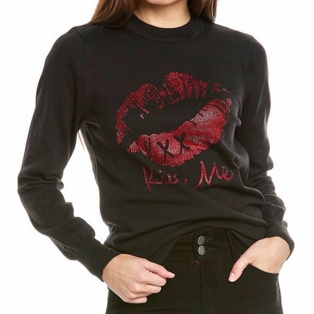 NANETTE LEPORE Black-Red Knit Long Sleeve Sweater